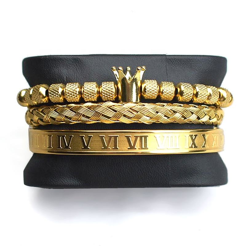 European and American Style Crown Bead Chain Stainless Steel Bracelet Jewelry Making Supplies Men’s Accessories Gold Bracelet Set