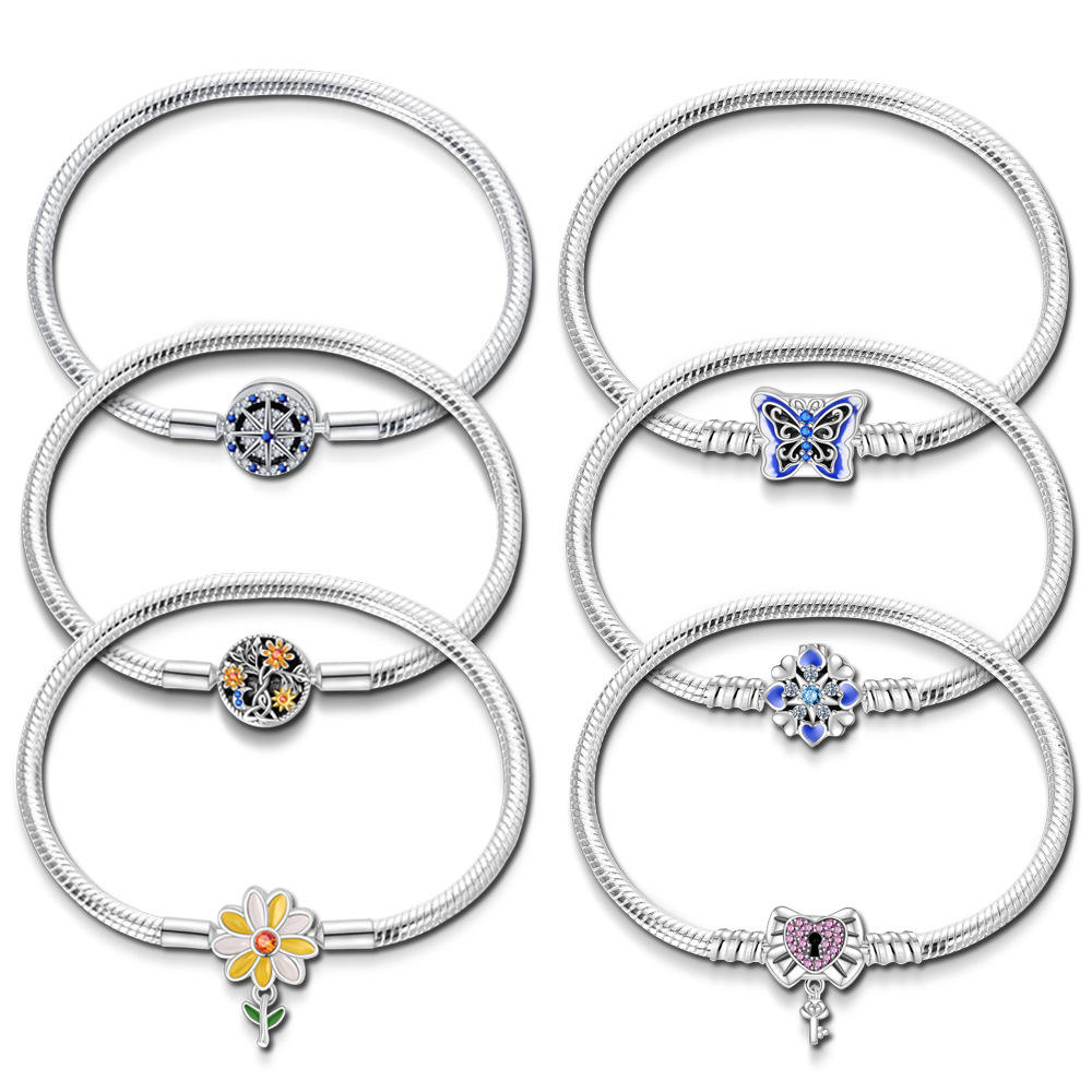 Silver-Plated 925 Tree of Life Daisy Charm Bracelet DIY Jewelry Beads Wedding Gift Accessories Alloy